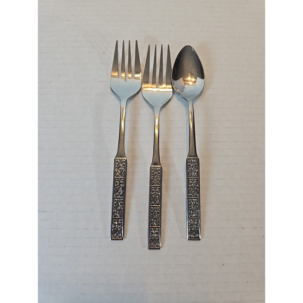 Nasco Stainless Korea Lot of 3 2 Forks 1 Spoon Square Handle - Picture 1 of 3